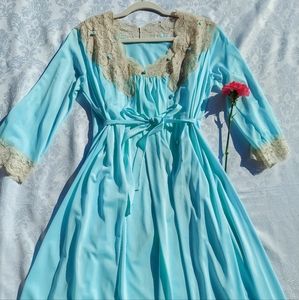 Soft Mint Blue Peignoir Loungewear Set.